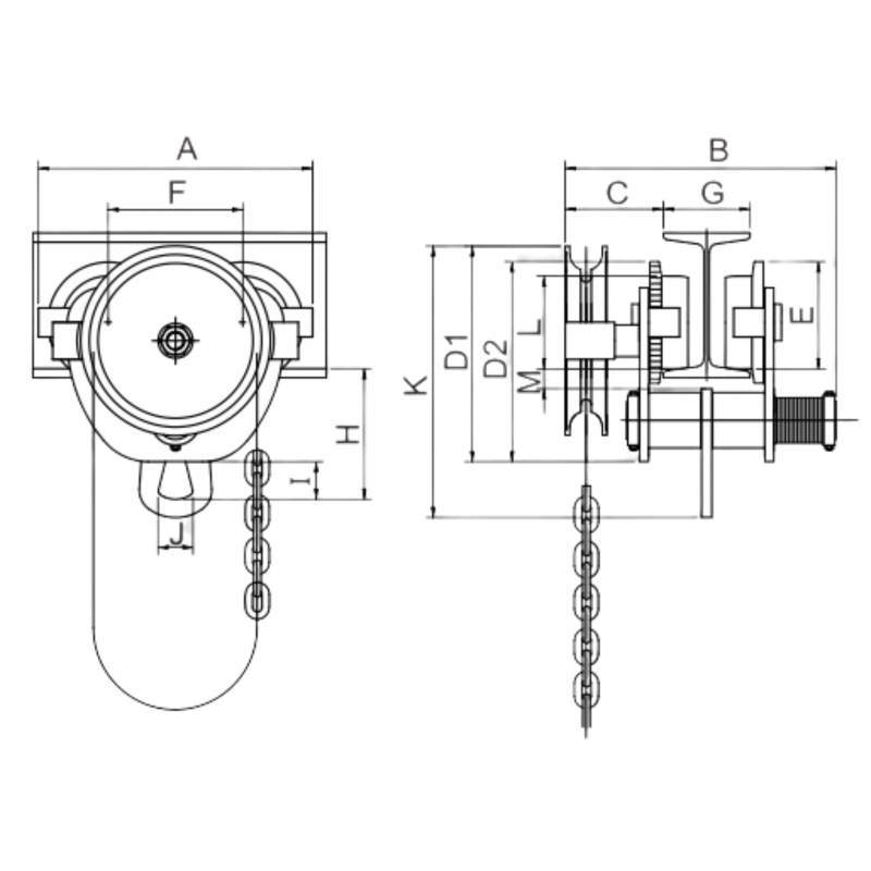 IND First Choice Industrial Gear Trolley, 5 Ton Load Capacity, 3 Meter Rope Length, Heavy-Duty Steel Construction