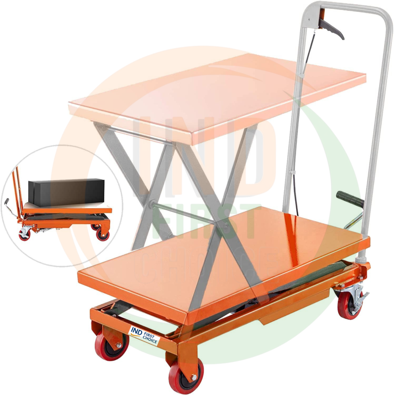IND FIRST CHOICE Manual Hydraulic Scissor Lift Table, Heavy-Duty Platform with Wheels, 350 Kg Capacity, 0.28–0.9 Meter Lift Height, 75 Kg Self Weight