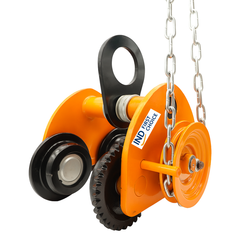 IND First Choice Industrial Gear Trolley, 1 Ton Load Capacity, 3 Meter Chain Length, Heavy-Duty Steel Construction